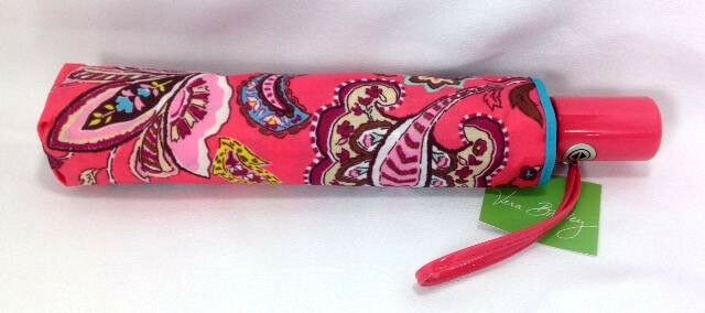 Vera Bradley Call Me Coral Umbrella Automatic New Turquoise Flower Compact