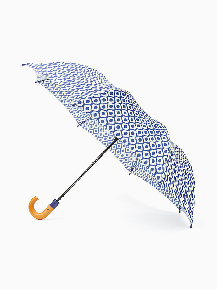 Kate Spade NY Ikat Tile Small Wood Handle Umbrella Blue/White WJRU0362