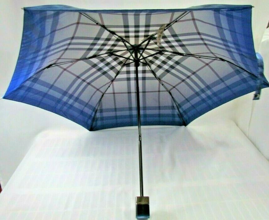 Burberry Purse Size Folding Umbrella Blue Check Plaid