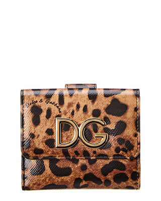 Dolce & Gabbana Womens  Leopard Print Leather Wallet, Brown