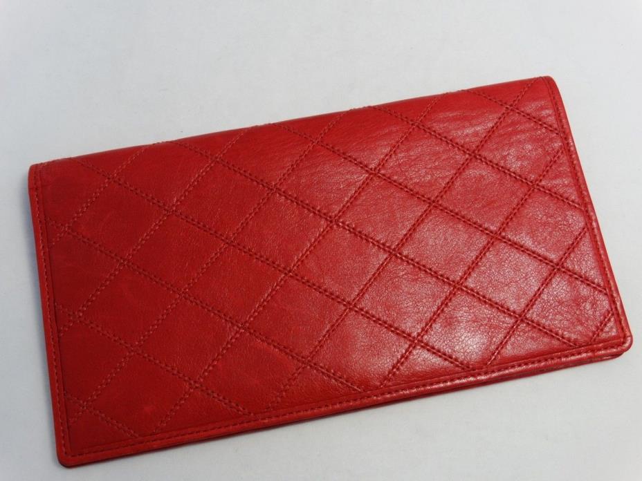 BEAUTIFUL!!! US SELLER Authentic CHANEL LONG WALLET RED STITCH LEATHER FRANCE
