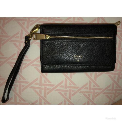 FOSSIL PRESTON FLAP CLUTCH WALLET BLACK LEATHER SL5031