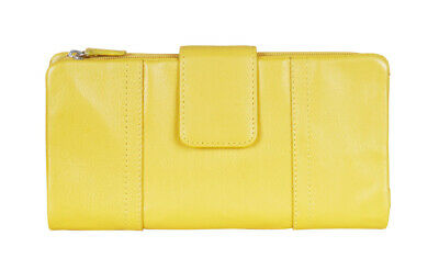 Mancini Ladies RFID Secure Leather Clutch Wallet in Mustard