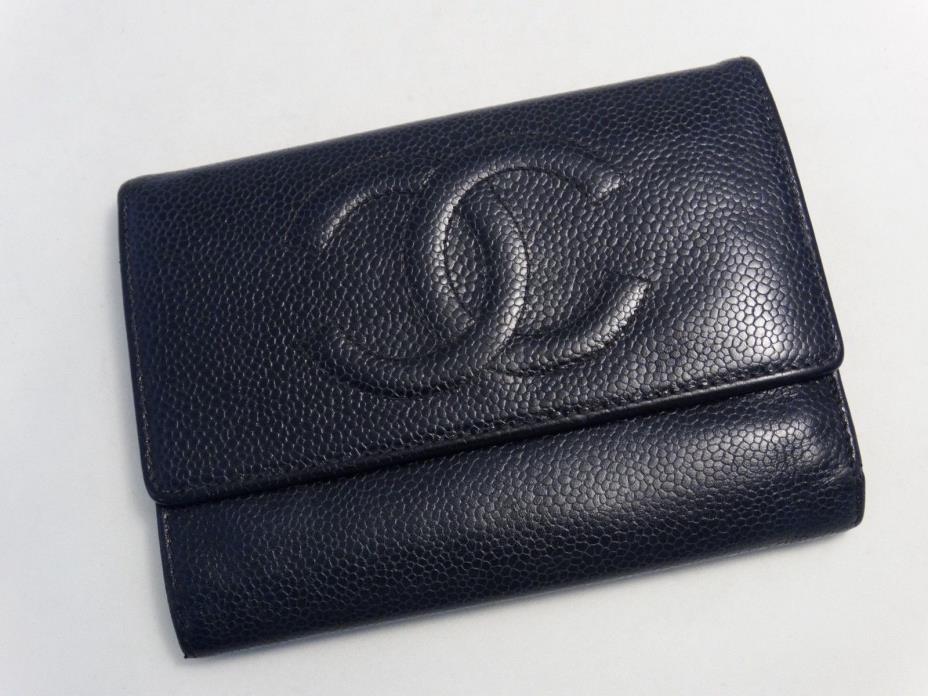 US SELLER Authentic CHANEL WALLET BLACK CAVIAR LEATHER COCO ITALY WOW!!!