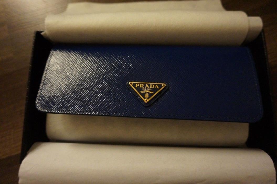 PRADA Wallet Large Leather Saffiano Vernic Cobalto Blue 1MH132 Authentic NWT