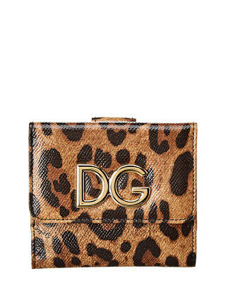 Dolce & Gabbana Womens  Leopard Print Small Leather Wallet, Brown