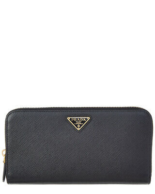 Prada Womens  Large Saffiano Leather Zip Around Wallet, Black