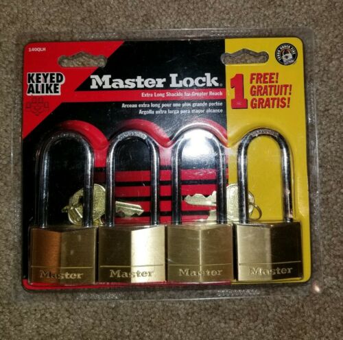 4 NIP MASTER LOCK 140QLH KEYED THE SAME EXTRA LONG SHACKLE FOR GREATER REACH