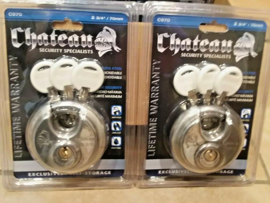 2 NEW Chateau Locks C970 Storage Locker Disc Lock 3 KEYS Solid Tough Silver