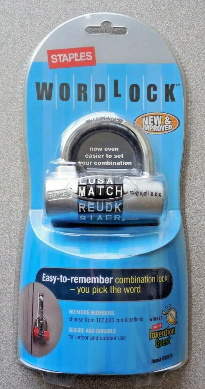 BRAND-NEW STAPLES SILVER WORDLOCK COMBINATION LOCK FOR BIKES, LOCKERS AND MORE!