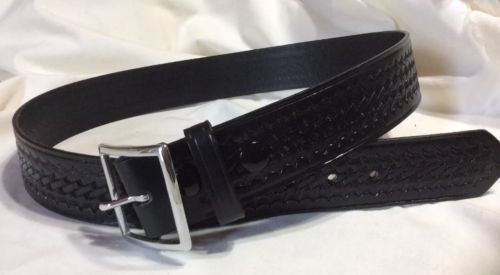 36 Black Genuine Leather Duty Belt 1 3/4”  Silvertone Buckle Police/EMS/Security