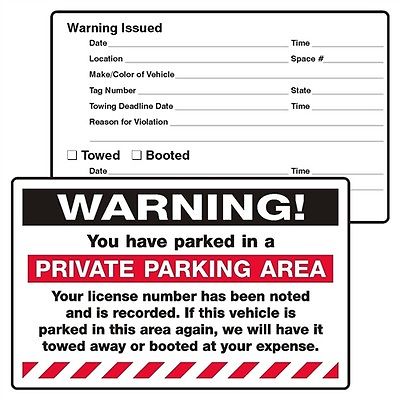 Pack of 10 White WARNING! PRIVATE PARKING Towing  Auto Car Signs Stickers