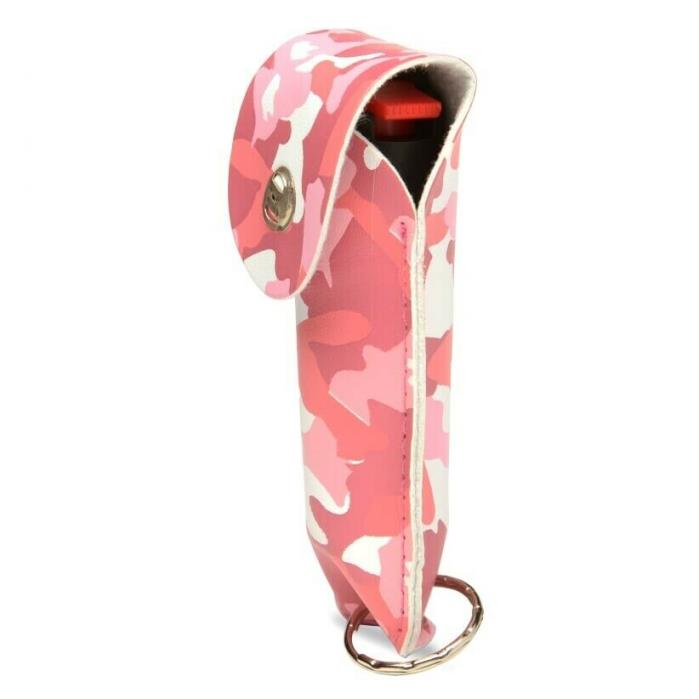 Tornado Key Chain Pepper Spray With Leather Case and Key Ring (Pink Camo)