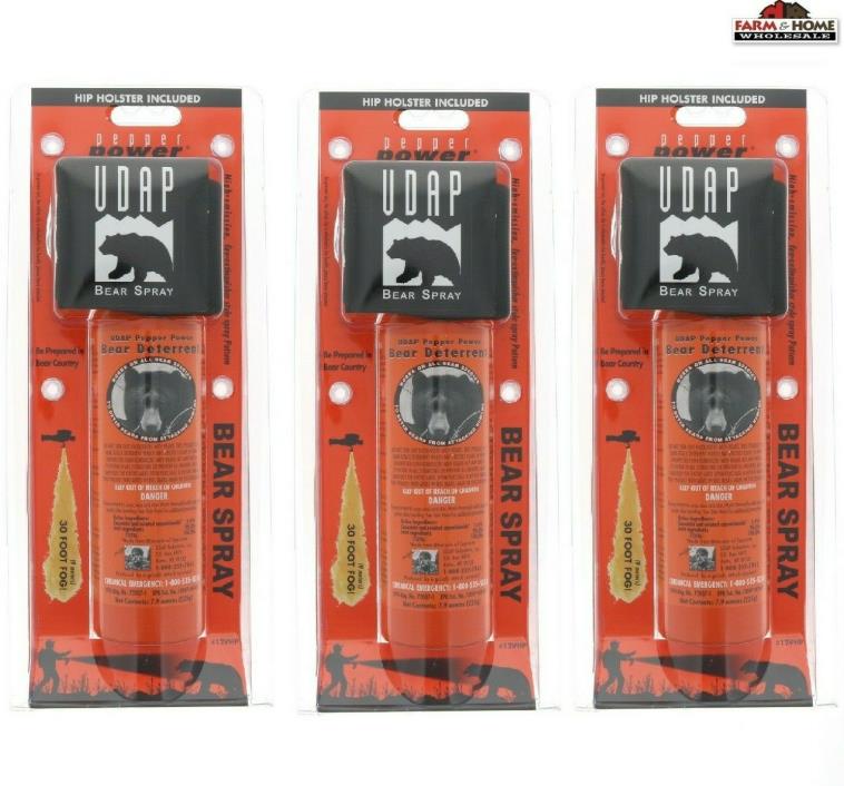 (3) UDAP Pepper Power Bear Spray Repellant w/ Holster 12VHP ~ New