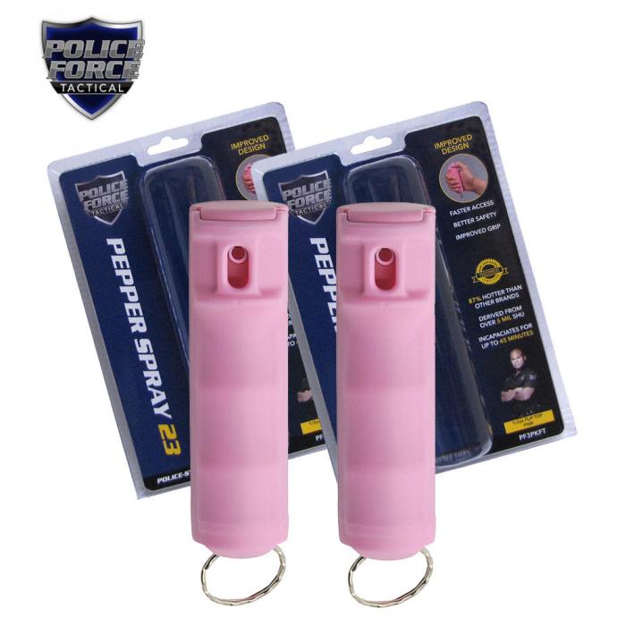 (2 Pack) Police Force 23 Pepper Spray Mace 1/2oz Flip Top Molded KeyChain - PINK