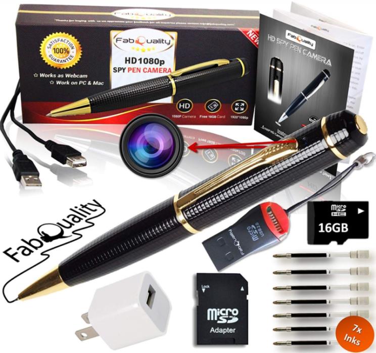 FabQuality 1080p HD Hidden Camera Spy Pen BUNDLE 16GB SD Micro Card + USB car...