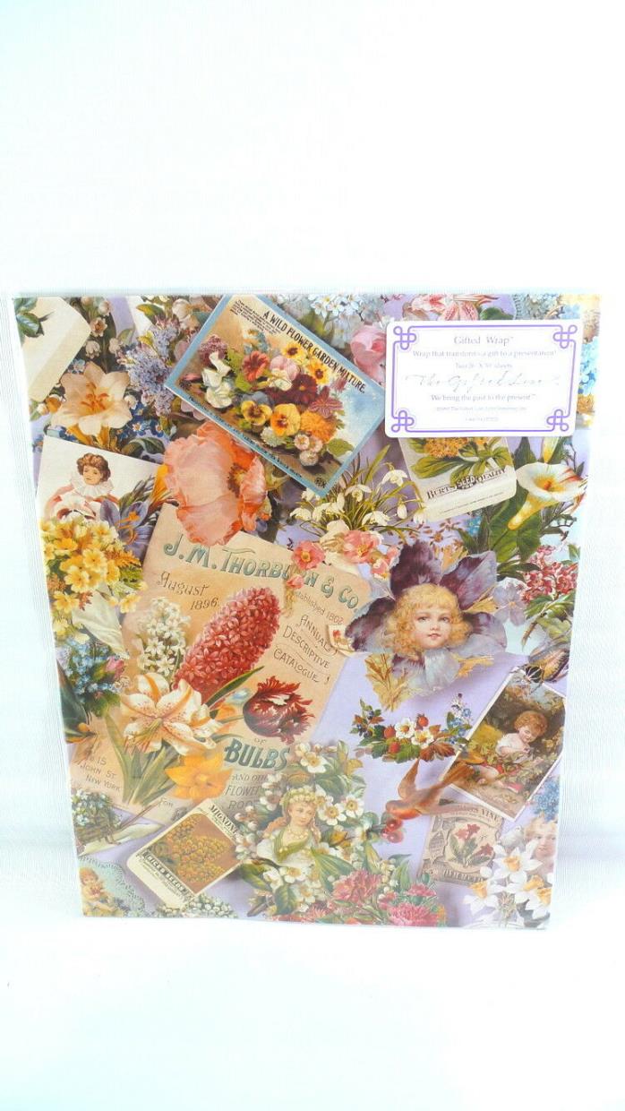 The Gifted Line FLORAL WRAPPING PAPER John Grossman Seed Packets NEW BEAUTIFUL!