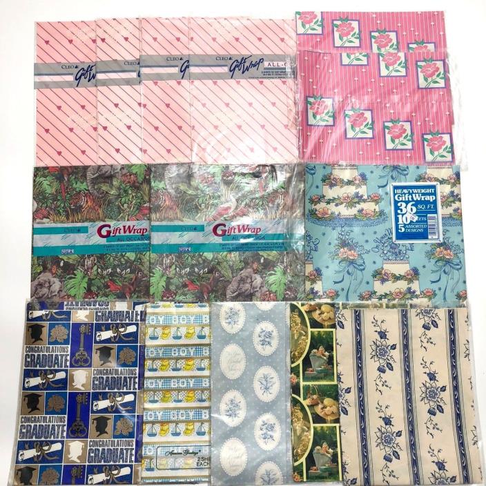 VTG Lot Wrapping Paper Gift Wrap Assorted Baby Wedding Love Grad Floral Animal