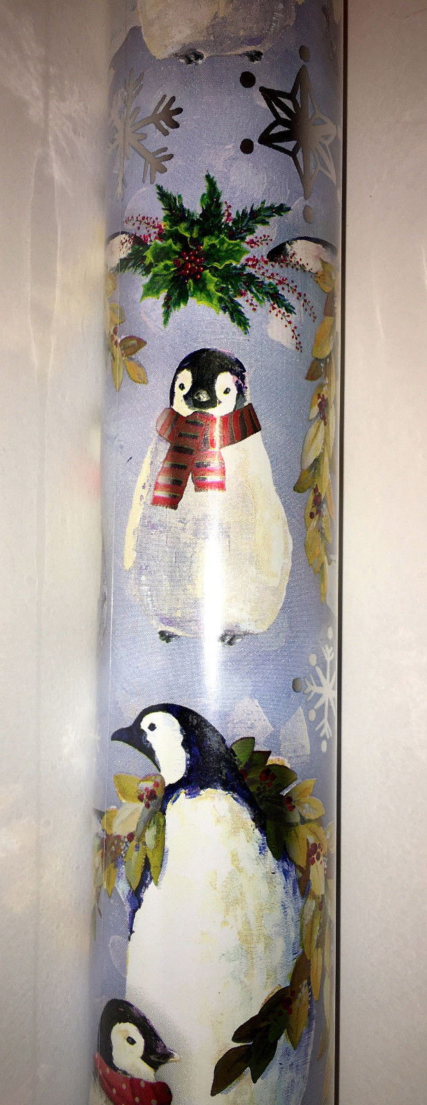 Punch Studio SNOW PENGUINS CHRISTMAS WRAPPING PAPER. Foil. Continuios Roll.
