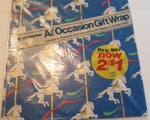 Vintage  Carousel Horse Gift Wrap Wrapping Paper Gift Center  - 2 Sheets NIP