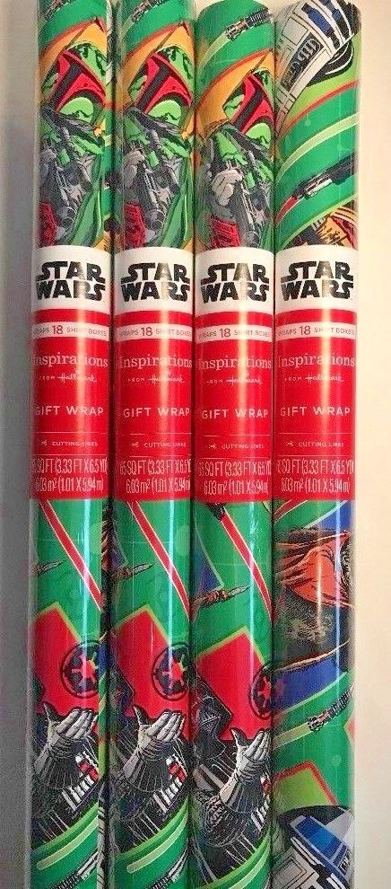 Disney Star Wars Wrapping Paper Lot of 4 Rolls Yoda Chewbacca BB8 Gift Wrap New