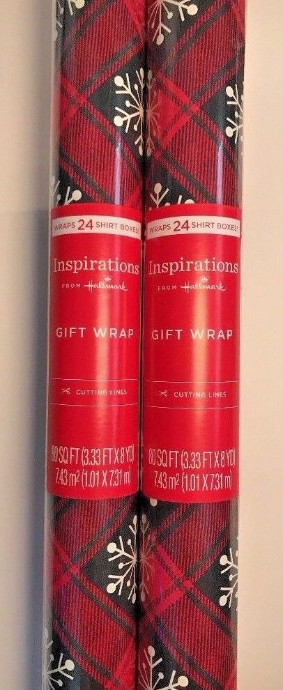 Buffalo Plaid Wrapping Paper Lot 2 Rolls Christmas Snowflakes Red Gift Wrap New