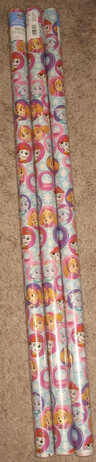 NEW Pale Blue & Pink Paw Patrol Nick Christmas Gift Wrapping Paper 3Rl=60sqft
