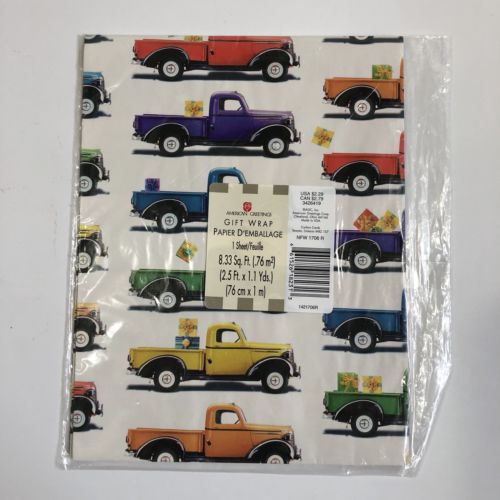 NEW Vintage Trucks Flat Gift Wrap 2 Sheets 8.33 sq ft American Greatings