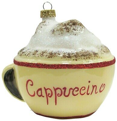 Top of the Morning Cup of Cappuccino Glass Holiday Ornament