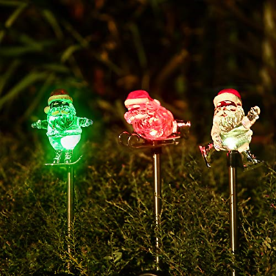 Santa Claus Christmas Decorations-3 PCS Color Changing Solar Powered Stake for