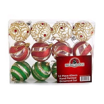 HAND PAINTED TRADITIONAL CHRISTMAS BALLS RED AND GREEN ORNAMENTS