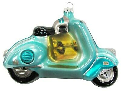 Aqua Blue Motor Scooter Glass Holiday Christmas Ornament