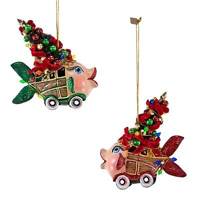 Coming Home Kissing Fish Christmas Holiday Ornaments Set of 2