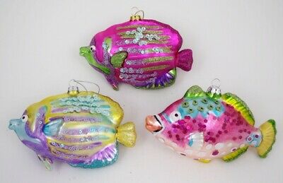Nautical Tropical Fish Christmas Holiday Tree Ornaments Set of 3