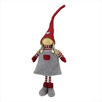 Northlight Cheerful Standing Young Girl Gnome in Gray Dress and Heart Winter Ha