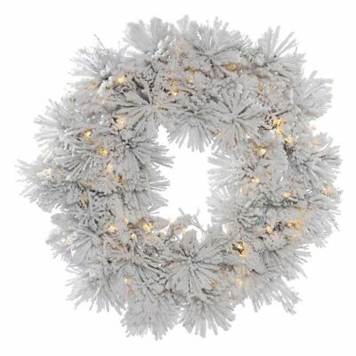 Vickerman 30 in. Flocked Alberta Pre-Lit Wreath with 50 Warm Lights, Warm White