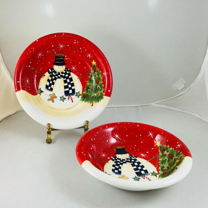 Christmas Snowman 2 Soup Bowls by Becca Barton CIC 8.5” Rare!