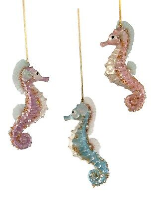 Shimmering Seahorses Pink Blue and Purple Christmas Holiday Ornaments Set of 3