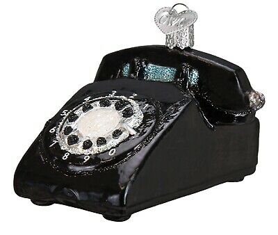 Old World Christmas Black Rotary Phone Retro Holiday Ornament Blown Glass