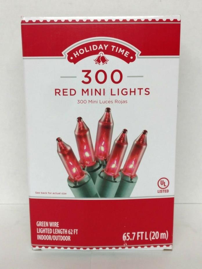 Holiday Time 300 Red Mini Lights Green Wire Indoor Outdoor Any Occasion 62Ft Lit