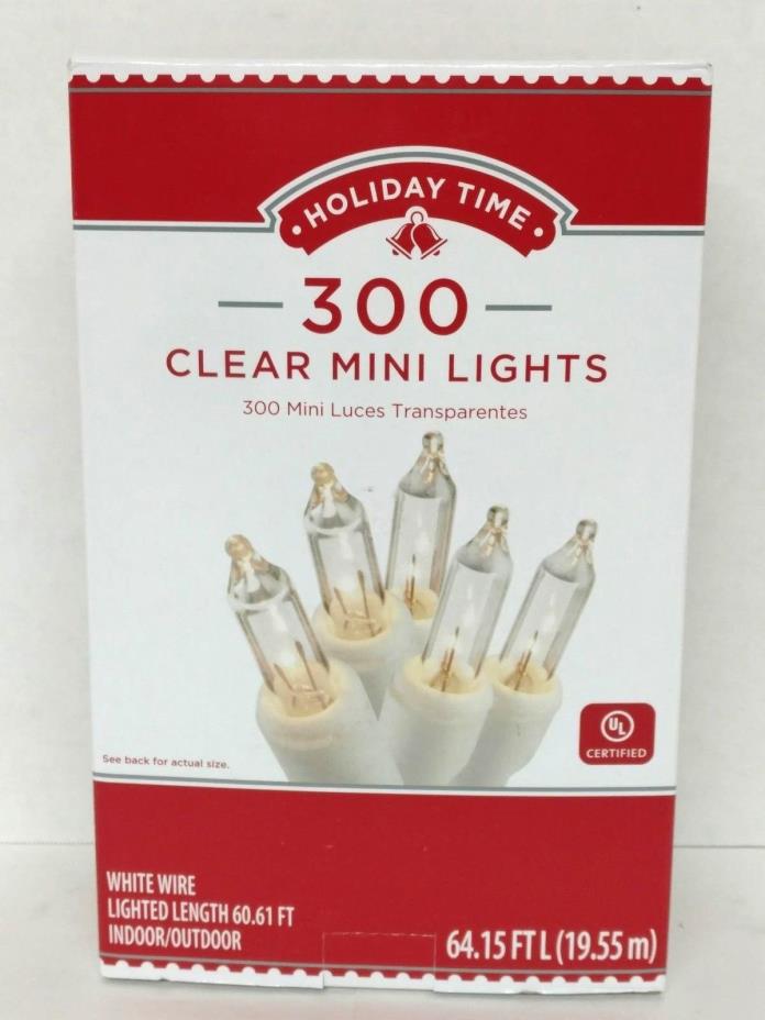 Holiday Time 300 Clear Mini Lights White Wire Indoor Outdoor Wedding 64.15 Ft