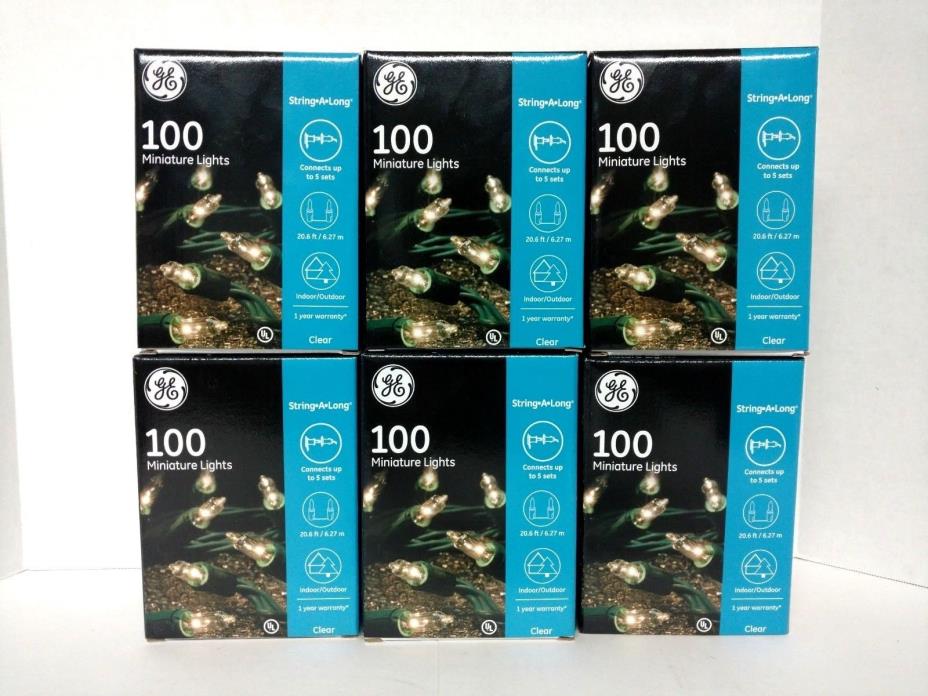 Lot Of 6 GE String A Long 100 Ct Miniature Lights 600 Total Lights