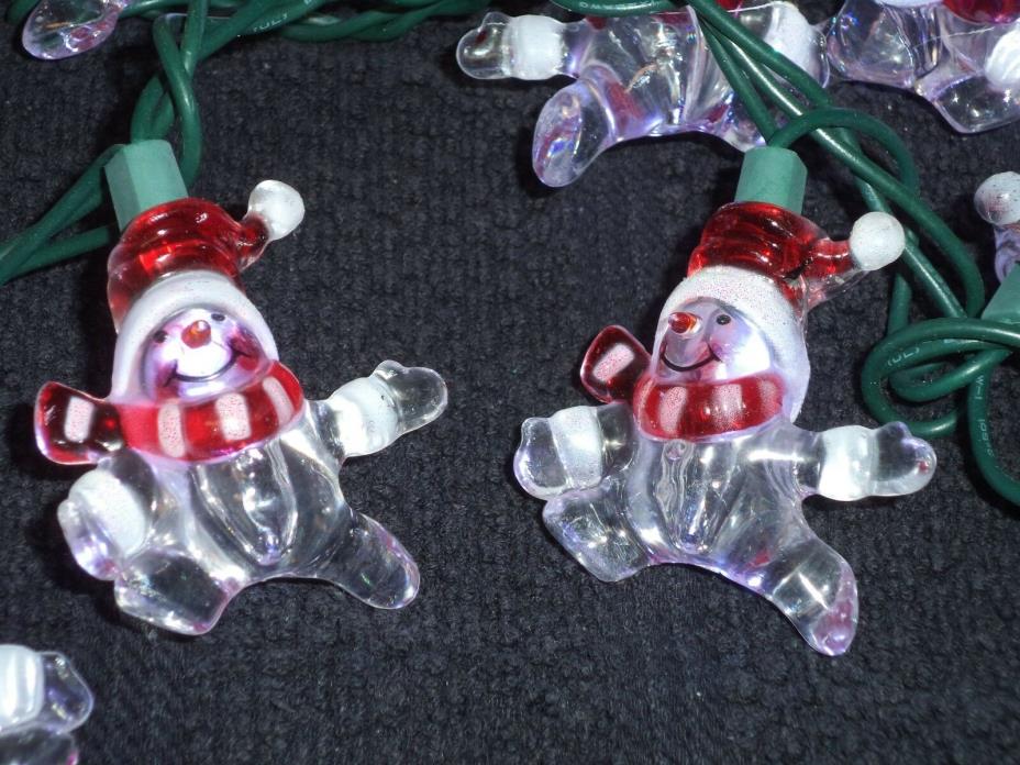 20 CT LED Snowman Light LIGHTS Set Christmas PARTY Indoor OUTDOOR Green WIRE EUC