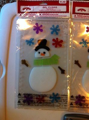 3 packs -Snowman snowflakes Gel Window Clings Reusable - 3 packs! - NEW