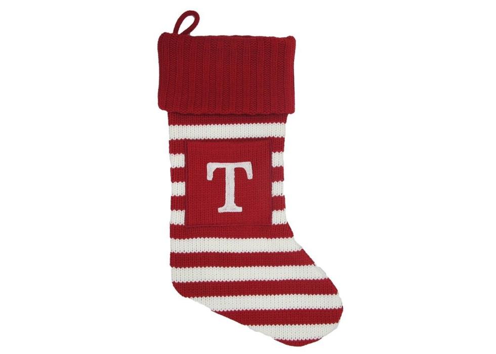Letter T Knit Monogram Stocking Stripe Wondershop Red/White Striped Xmas Target