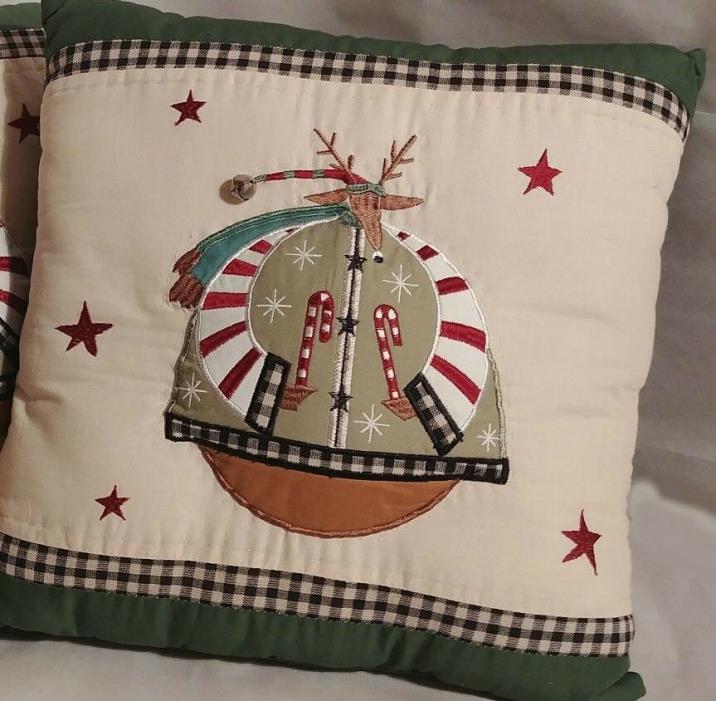 (1) One Folk Patchwork Reindeer Christmas Throw Pillow 13