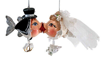 Katherine's Collection Bride Groom Kissing Fish Set Christmas Holiday Ornaments
