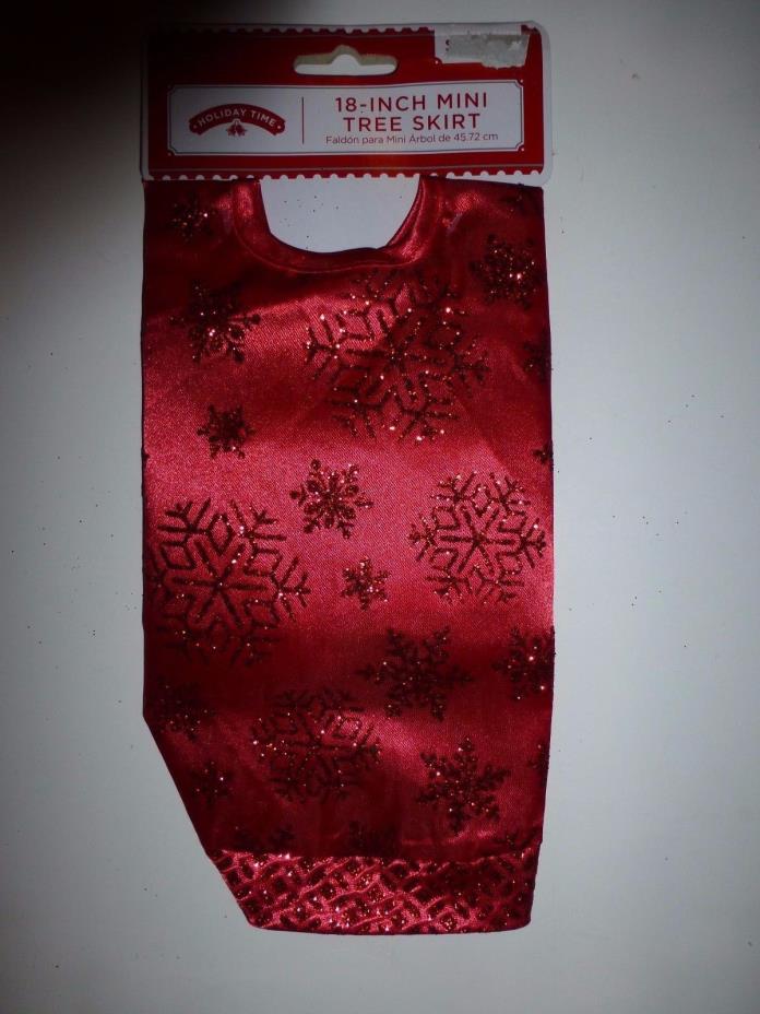 Red with Red Glitter Snowflake Design Mini Christmas Tree Skirt 18