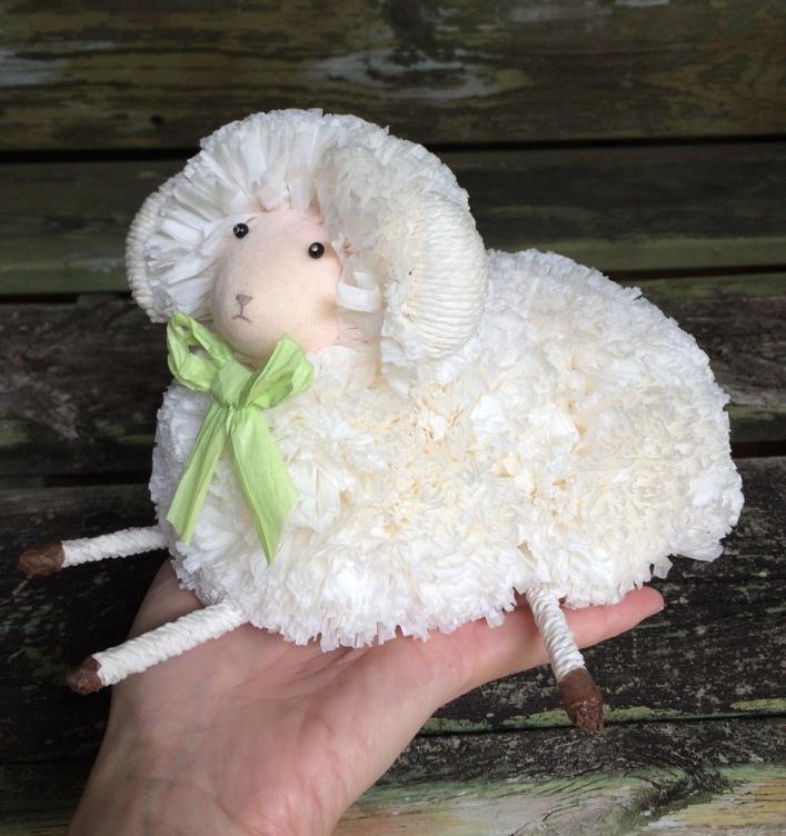 decorative sitting sheep lamb easter decor made from tissue paper styrofoam