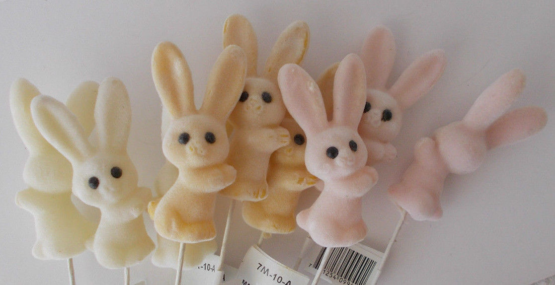 Lot 9 Flocked Easter Picks Floral Crafts Spring Bunny Rabbit Ears Up NEW
